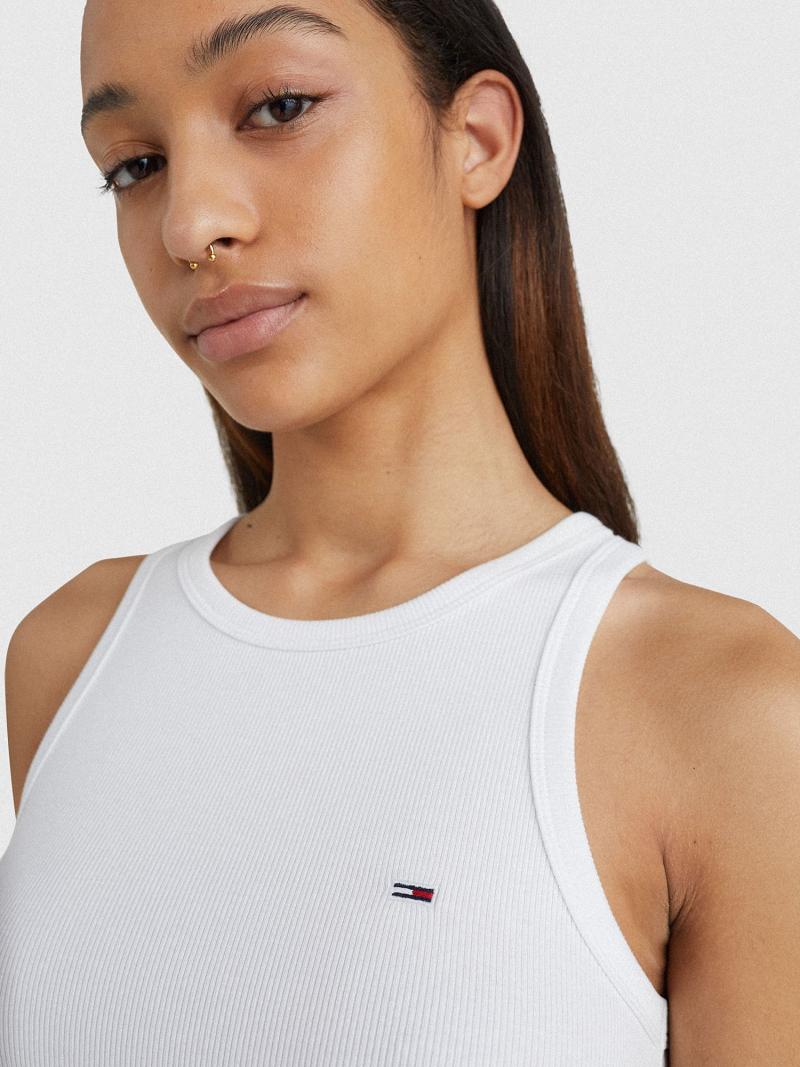 Női Tommy Hilfiger Ribbed Tank Felsők Fehér | HU 504EBC